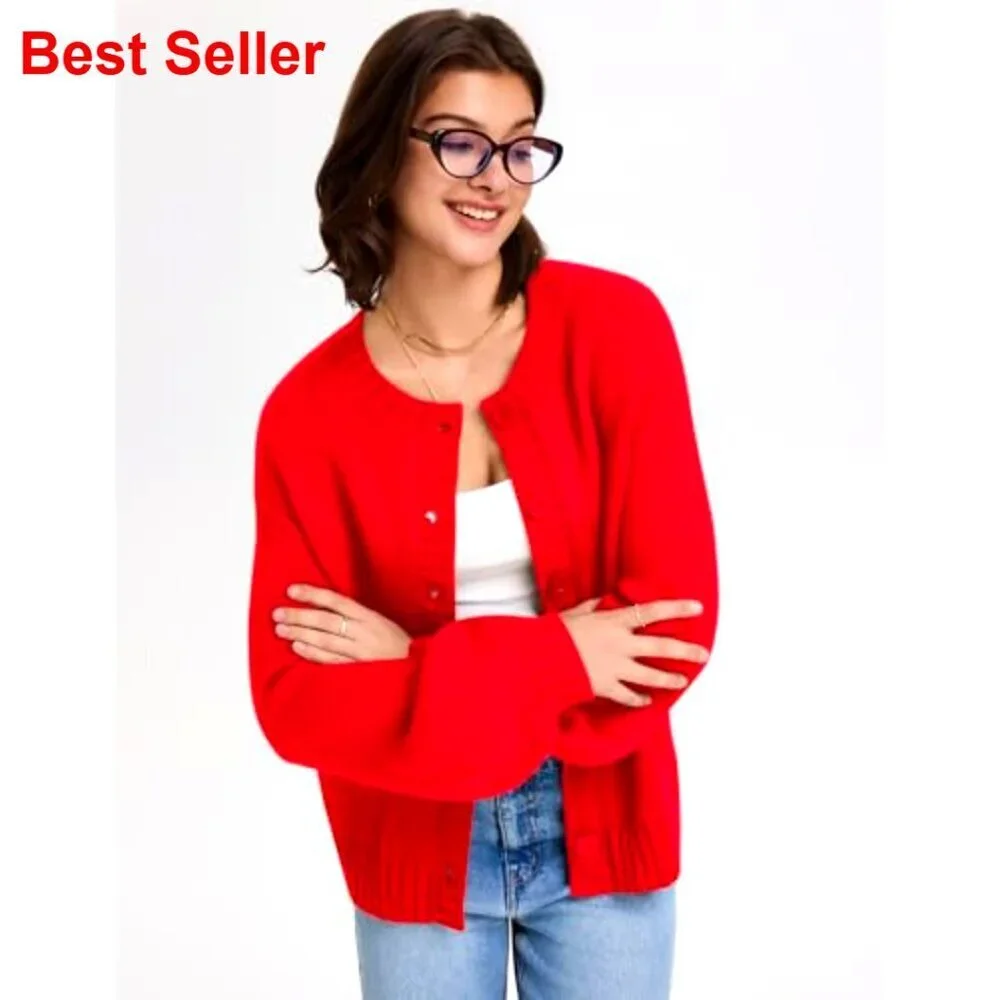 Oversized Button Front Cardigan Lantern Sleeve Sweater Open Front Women's